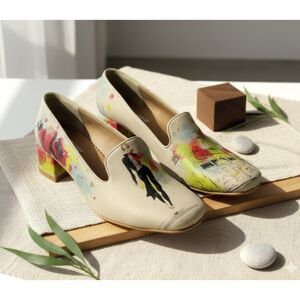 Goby Heels Fashion Girl Career Leather Paris Travel Art Painting Womens Size 7.5